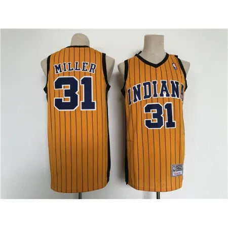 Men's Indiana Pacers #31 Reggie Miller Yellow Throwback Stitched Jersey