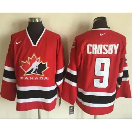 Team CA. #9 Sidney Crosby Red/Black 2002 Olympic
Throwback Stitched NHL Jersey