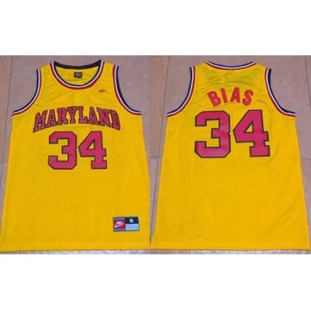Terrapins #34 Len Bias Yellow Basketball Stitched NCAA Jersey