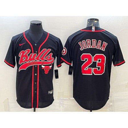Men's Chicago Bulls #23 Michael Jordan Black Cool Base Stitched Baseball Jersey K517