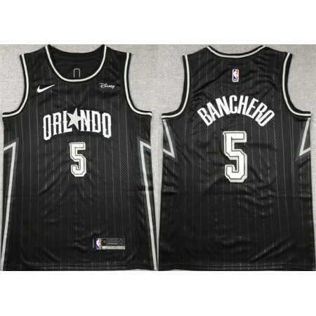 Men's Orlando Magic #5 Paolo Banchero Black Icon Edition Stitched Swingman Jersey F6PD
