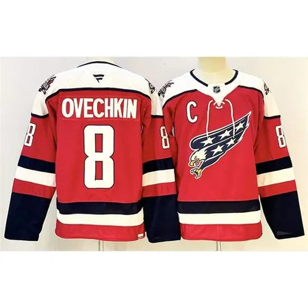 Men's Washington Capitals #8 Alexander Ovechkin Red With C Patch Stitched Hockey Premium Jersey