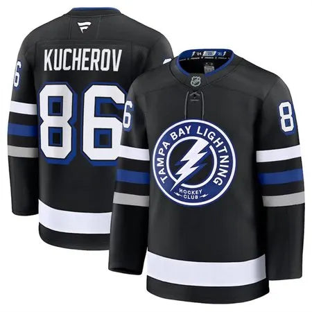 Men's Tampa Bay Lightning #86 Nikita Kucherov Black 2024-25 Alternate Stitched Hockey Premium Jersey