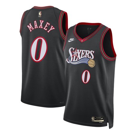 Men's Philadelphia 76ers #0 Tyrese Maxey Black 2025/26 Hardwood Classics Jersey