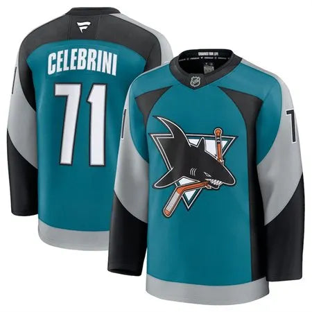Men's San Jose Sharks #71 Macklin Celebrini Teal 2025 Alternate Stitched Hockey Premium Jersey