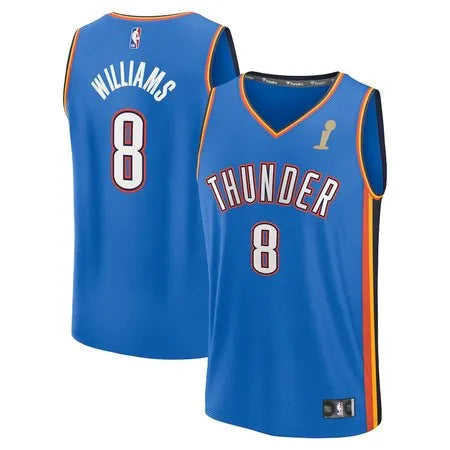 Men's Oklahoma City Thunder #8 Jalen Williams
Blue 2025 NBA Finals Champions Fast Break Replica Player Icon Edition Jersey