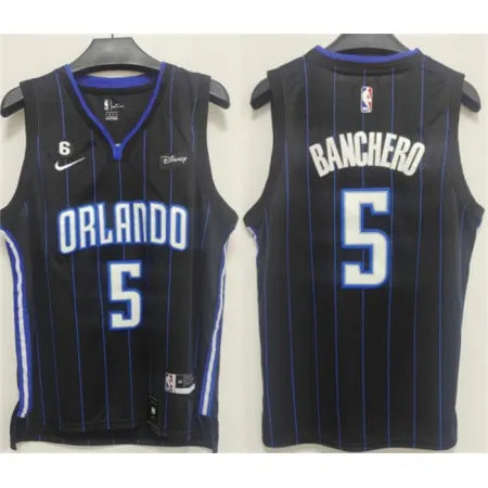 Men's Orlando Magic #5 Paolo Banchero Black With No.6 Patch Icon Edition Stitched Swingman Jersey X8UM