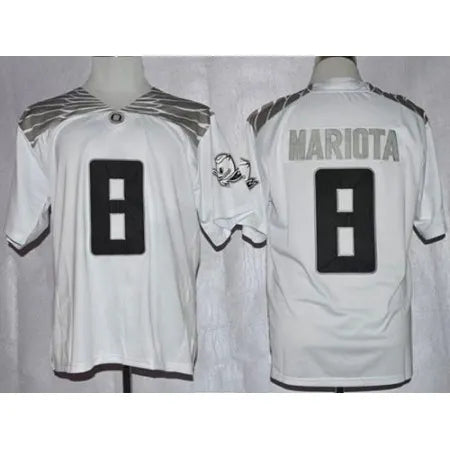 Ducks #8 Marcus Mariota White Diamond Quest Stitched NCAA Jersey